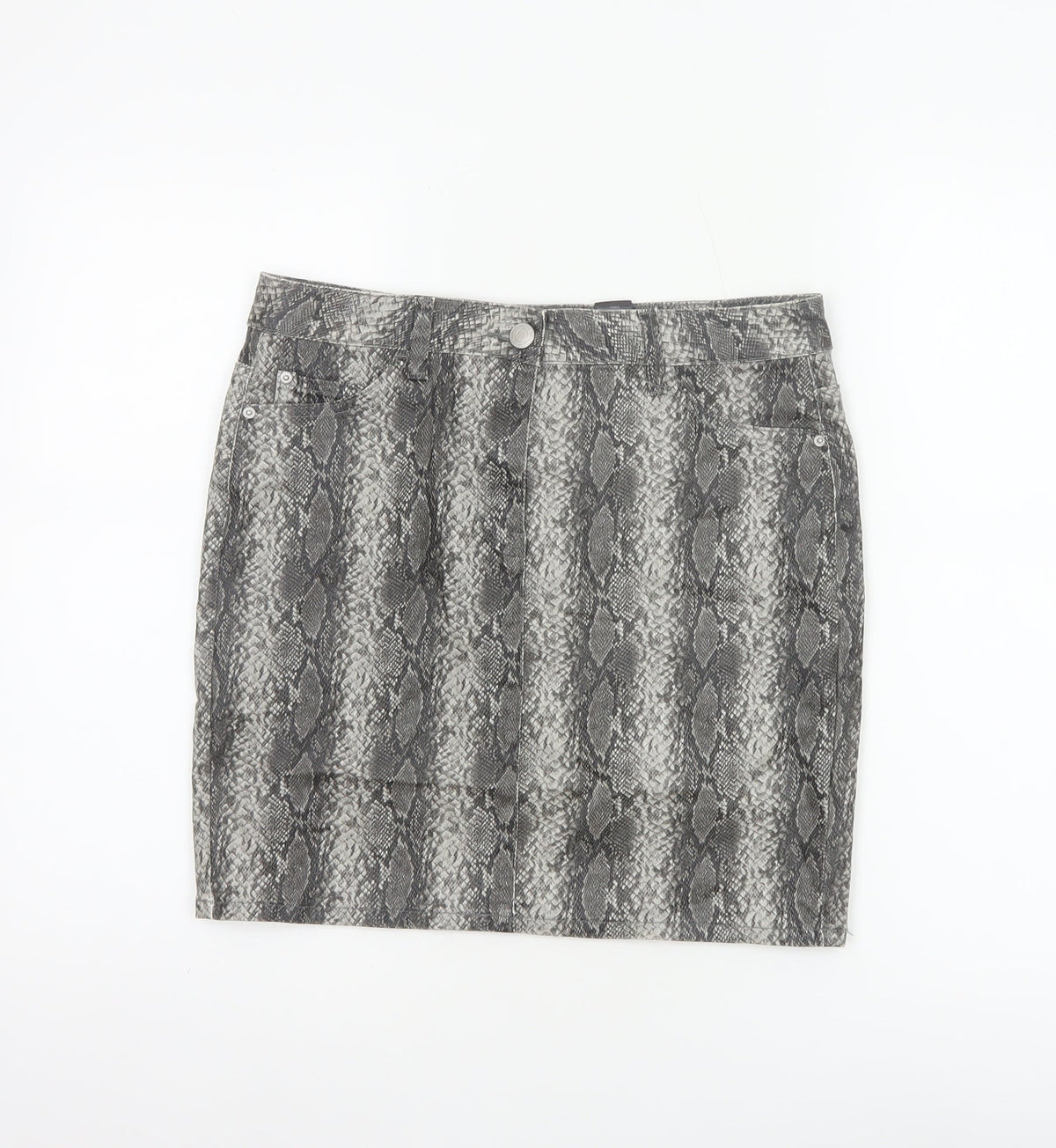 Next Women Grey Snake Print UK 10 Straight Pencil Mini Skirt Pockets