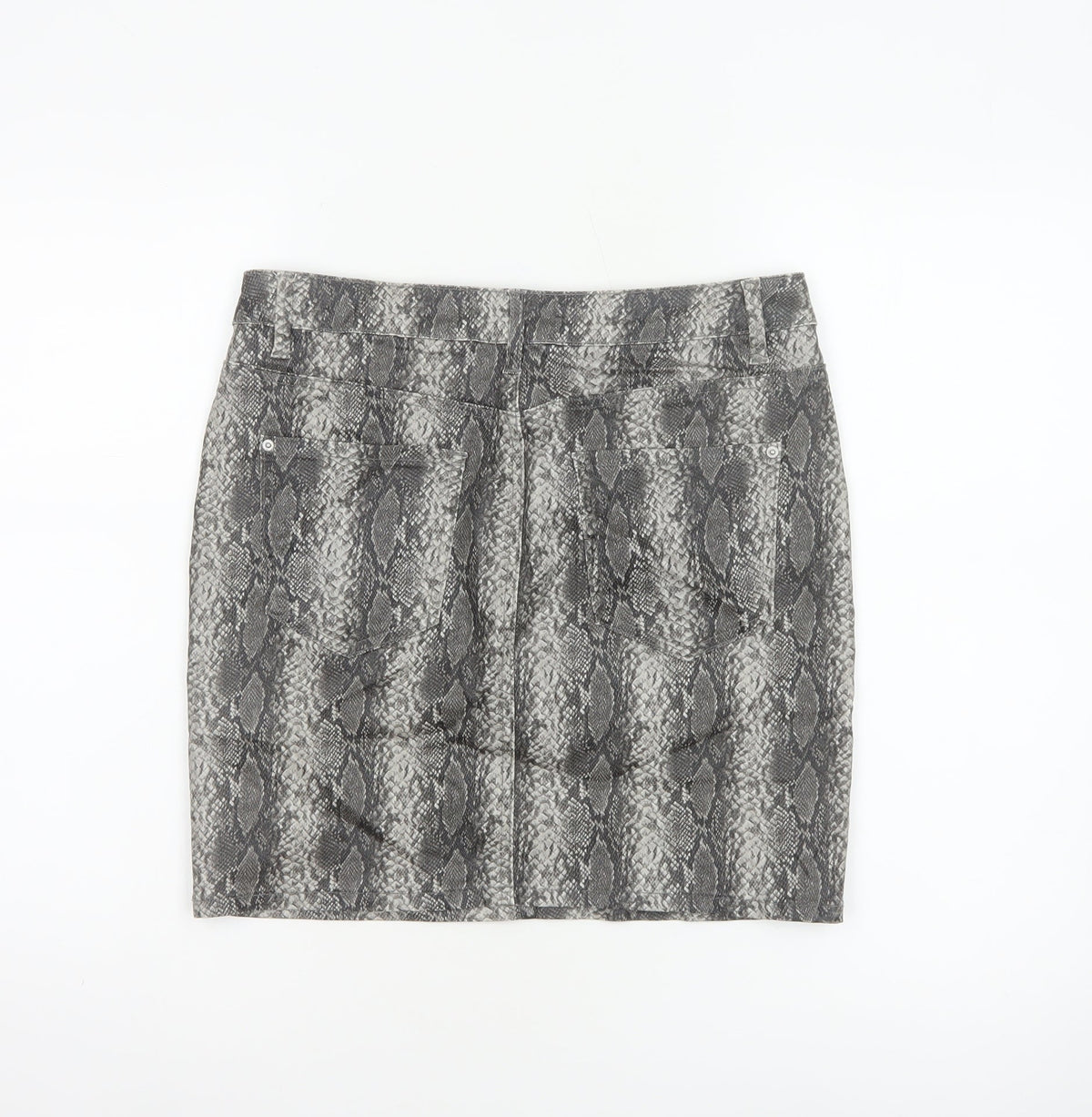 Next Women Grey Snake Print UK 10 Straight Pencil Mini Skirt Pockets