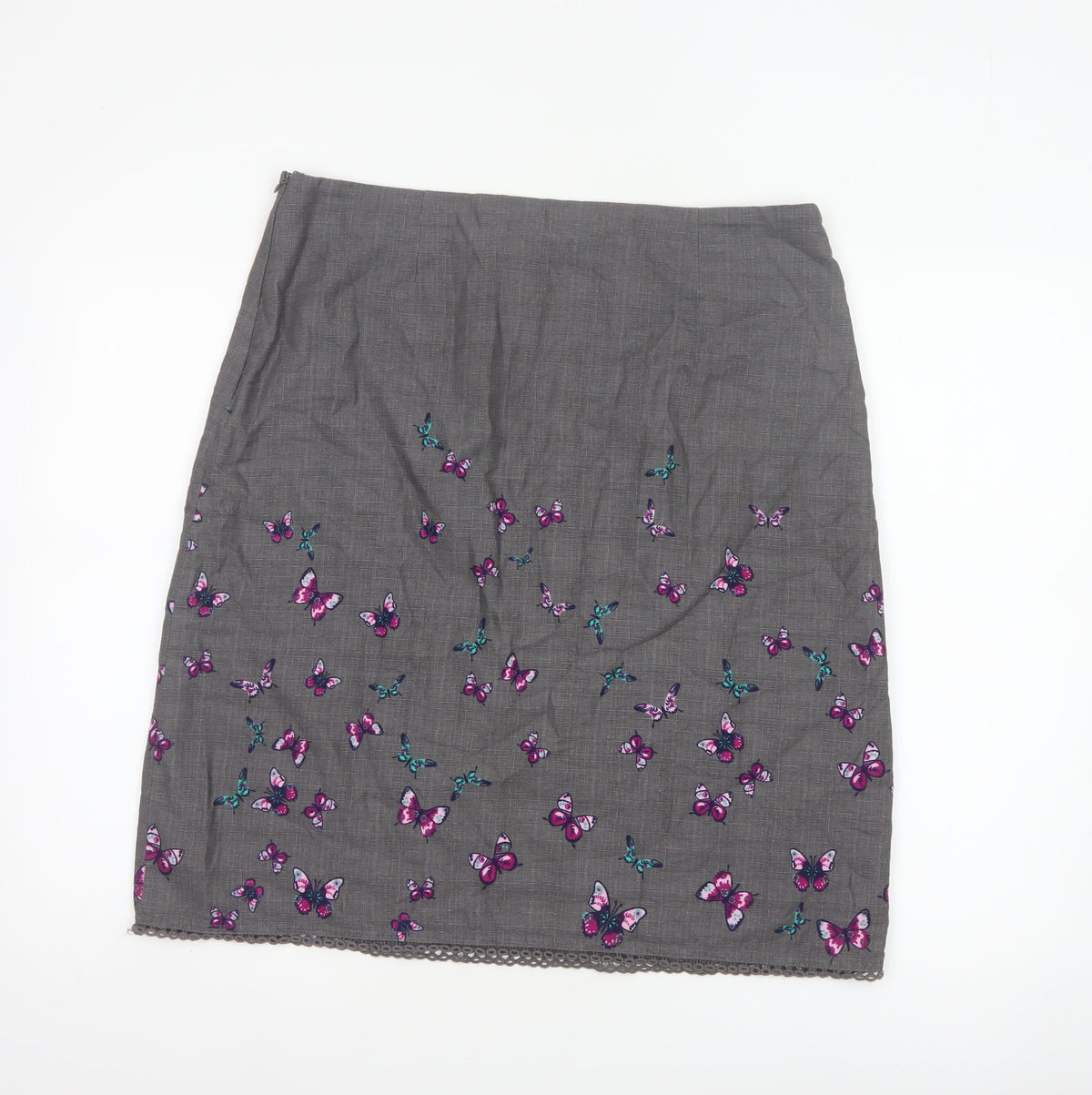 Laura Ashley Women Grey Butterfly Cotton Pencil Skirt UK 14 Lined