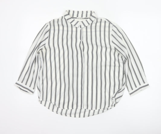 Monki Women White Black Stripe Button-Up Blouse UK 10 Long Sleeve