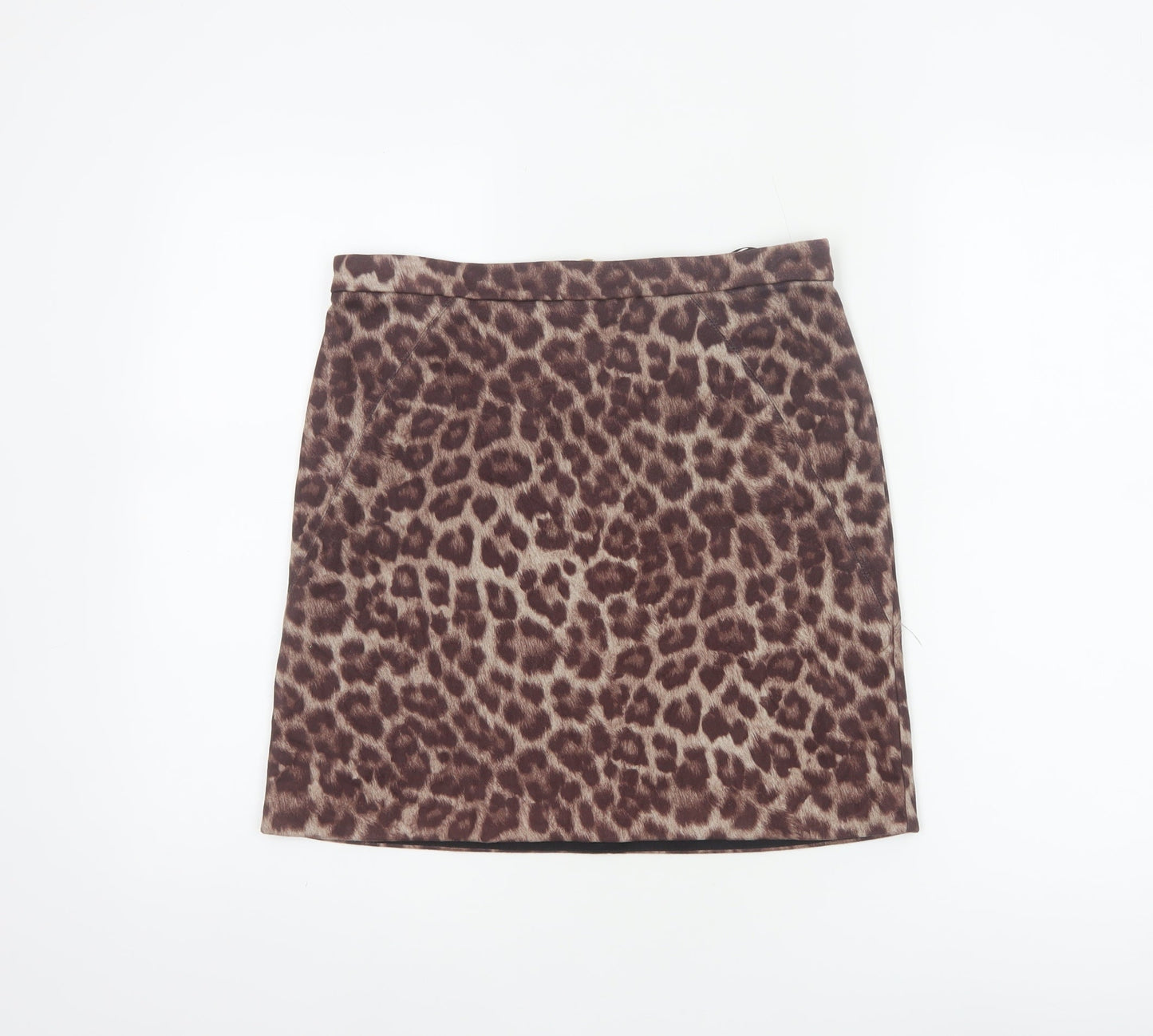 River Island Women Brown Leopard Print Size 10 Mini Pencil Skirt Zip