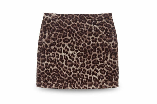 River Island Women Brown Leopard Print Size 10 Mini Pencil Skirt Zip
