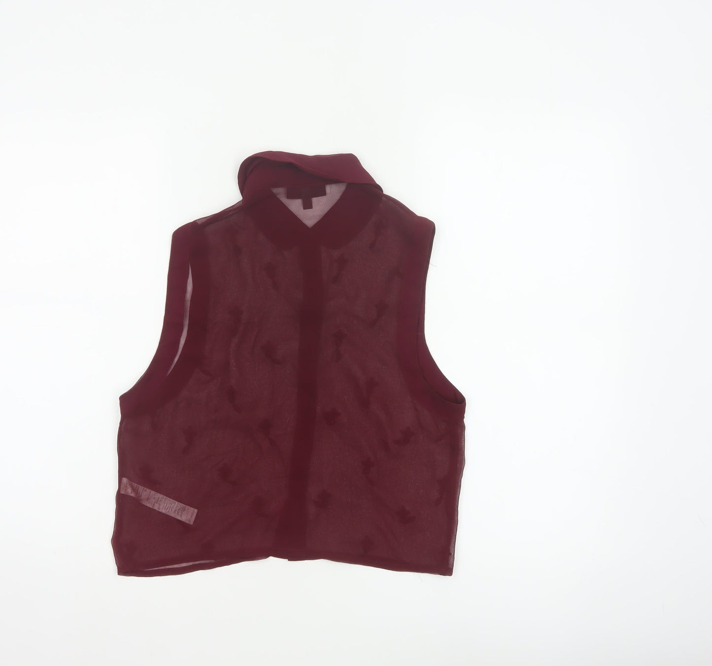 Topshop Women Burgundy UK 8 Sheer Beaded Sleeveless Collared Blouse