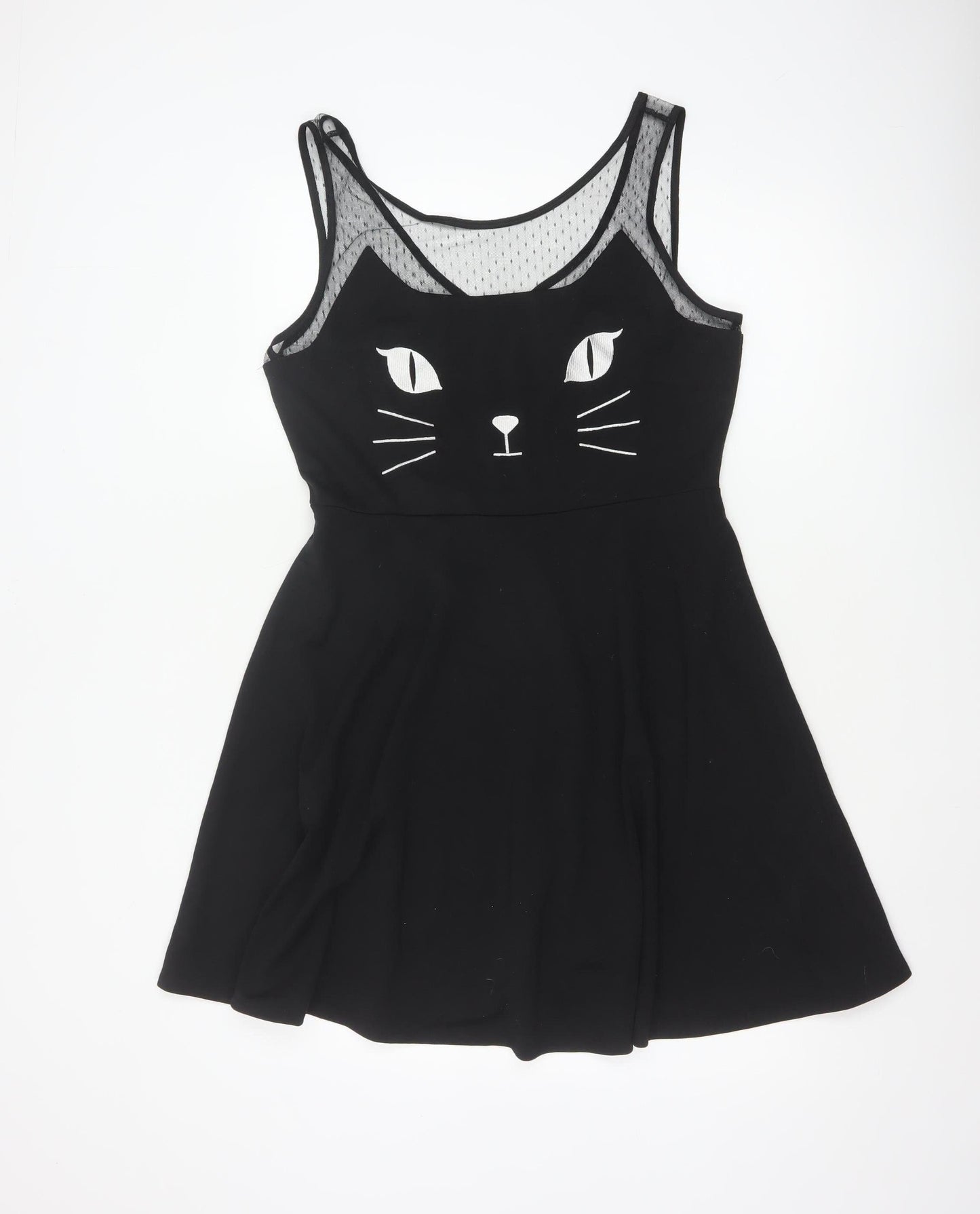 Hot Topic Women Black XL Cat Mesh Skater Dress Gothic