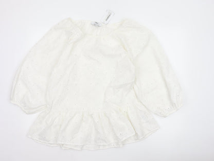 Additional front view of Dorothy Perkins Women Ivory UK 10 Tall Basic Broderie Blouse
