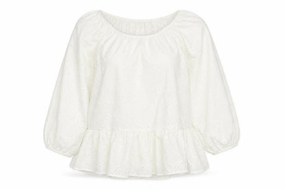 Front view of Dorothy Perkins Women Ivory UK 10 Tall Basic Broderie Blouse