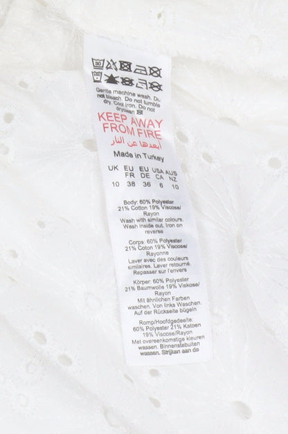 Brand and care label for Dorothy Perkins Women Ivory UK 10 Tall Basic Broderie Blouse
