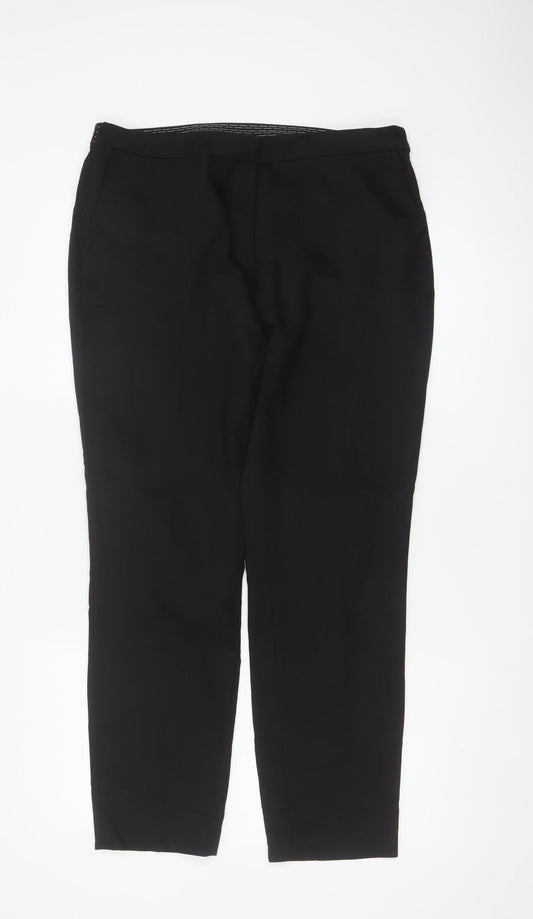 Zara Basic Women Black UK 16 Straight Leg Stretch Trousers