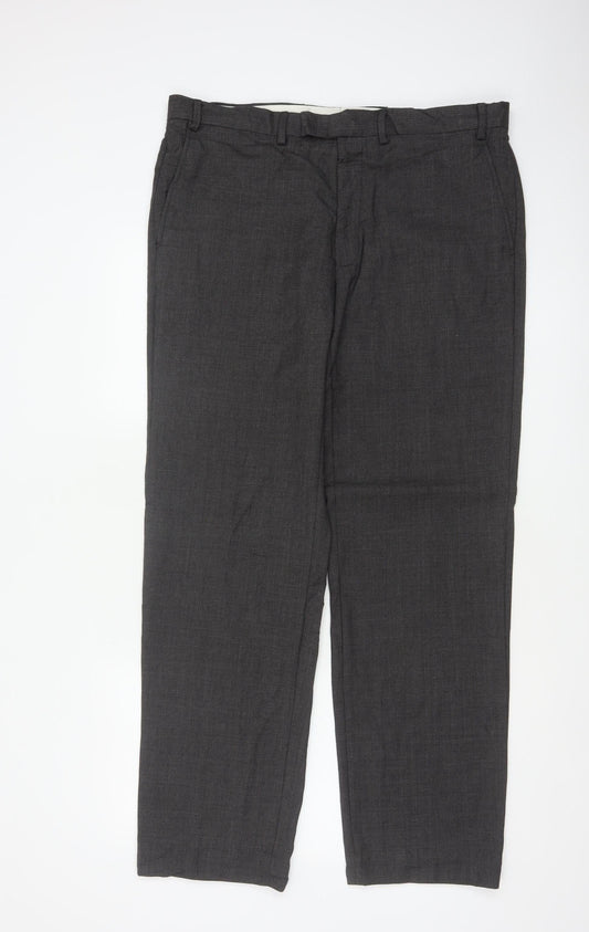 Marks & Spencer Men Grey 36 Regular Wool Dress Trousers 36x33