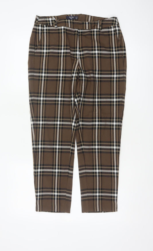 M&S Women Brown Plaid The Mia Slim Tapered Dress Trousers UK 10 Short