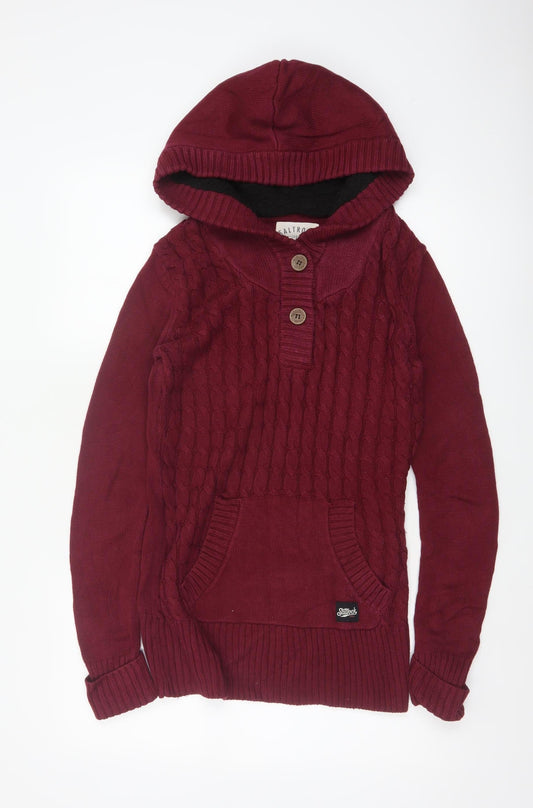 Saltrock Women’s Burgundy Size 12 Hooded Cable Knit Henley Jumper