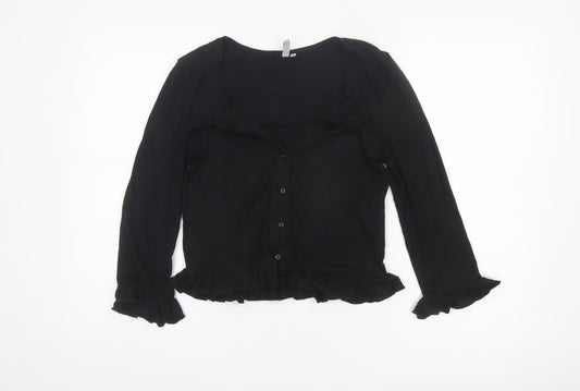 Pieces Women Black XS Ruffle Button Front 3/4 Sleeve Cardigan
