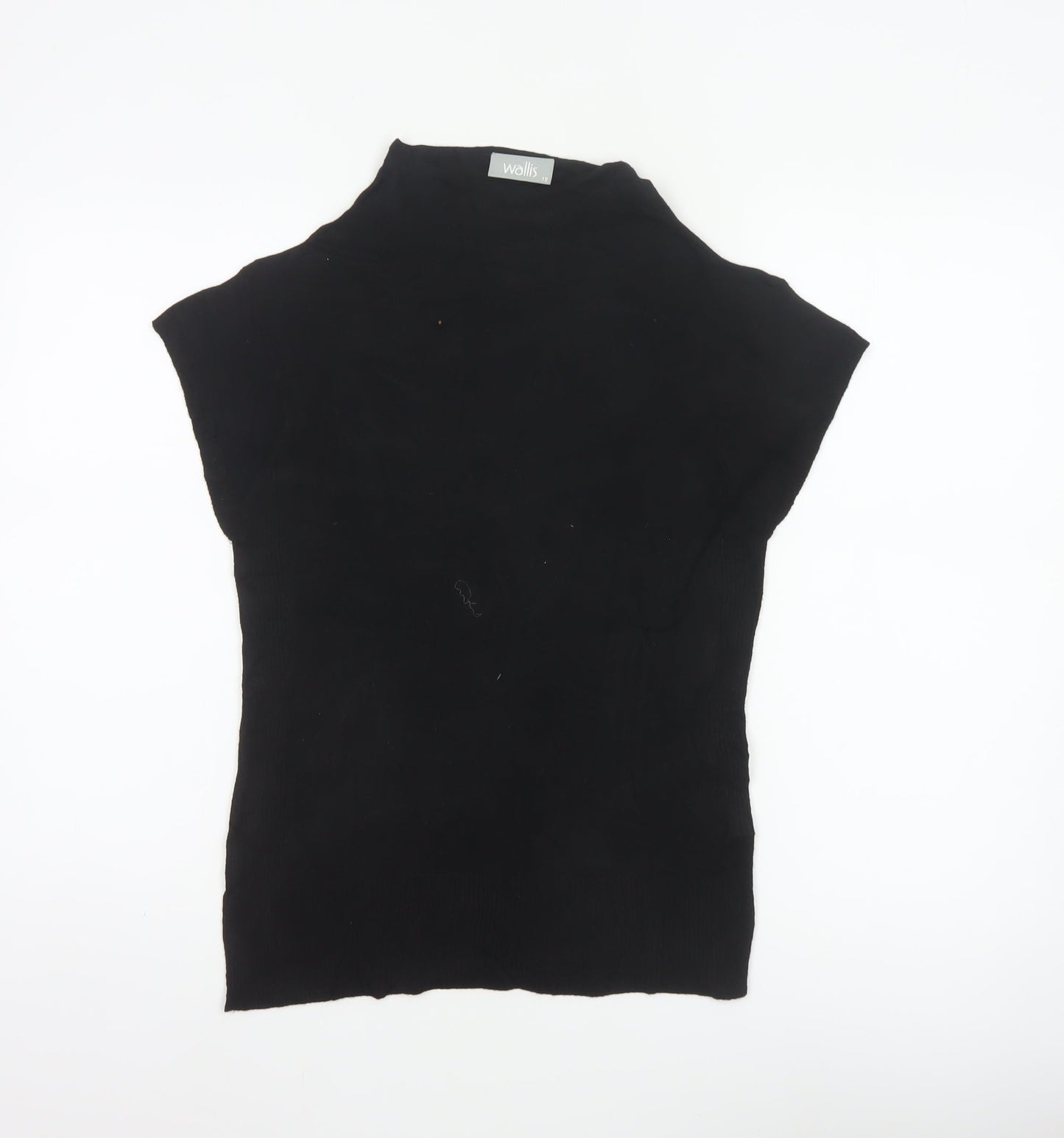 Wallis Women Black UK 12 Sleeveless High Neck Knit Jumper Vest Stretch