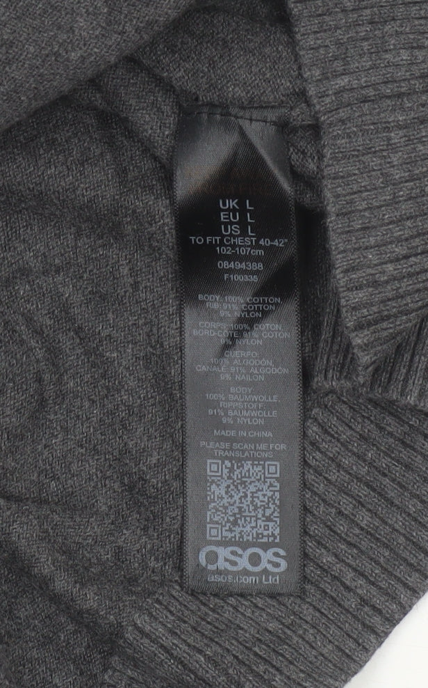 ASOS Men’s Grey L Cotton Blend Crew Neck Pullover Jumper