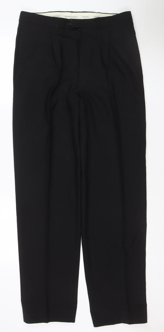 Balmain Men’s Black 34L Wool Straight Dress Trousers 34W 34L