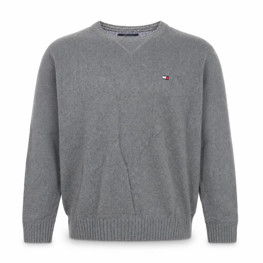 Tommy Hilfiger Men’s Grey Large Cotton Crew Neck Logo Pullover Jumper