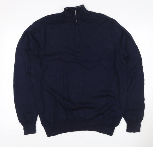 Peter Millar Men’s Blue L Merino Wool 1/4 Zip High Neck Jumper