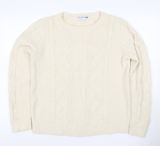 Ines de la Fressange Women Ivory L Cable-Knit Wool Crew Neck Jumper