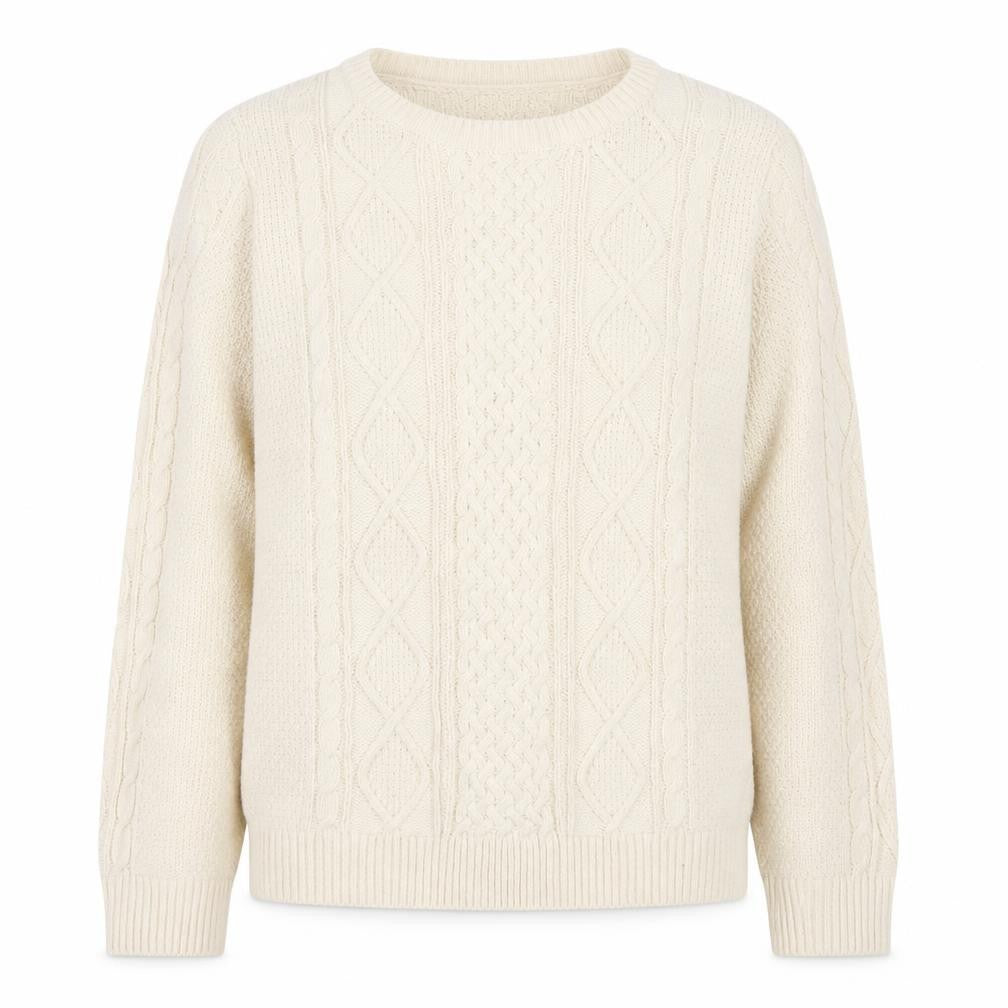 Ines de la Fressange Women Ivory L Cable-Knit Wool Crew Neck Jumper