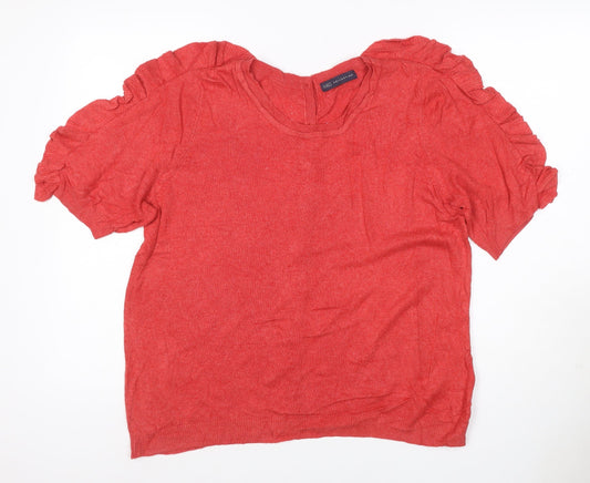 Marks and Spencer Women Red UK 14 Ruffle Short Sleeve Button Cardigan