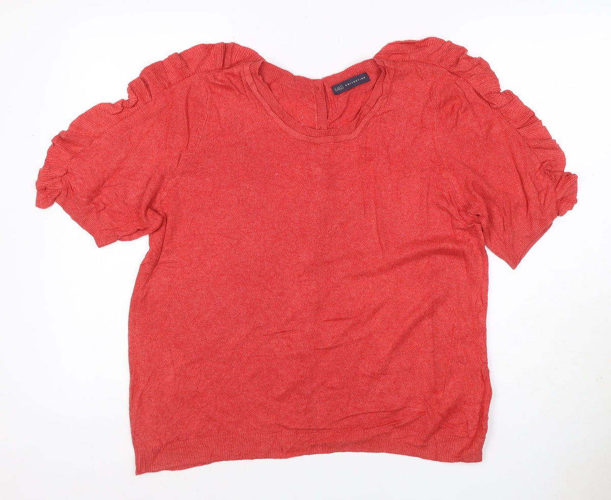 Marks & Spencer Women Red UK 14 Ruffle Short Sleeve Button Cardigan
