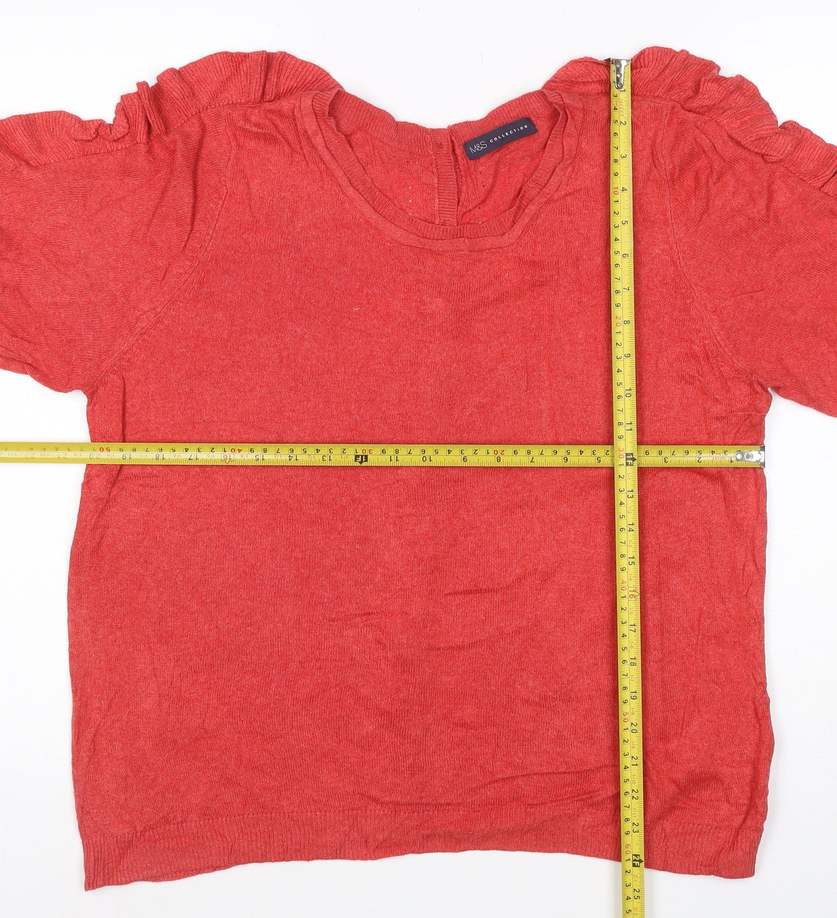 Marks & Spencer Women Red UK 14 Ruffle Short Sleeve Button Cardigan