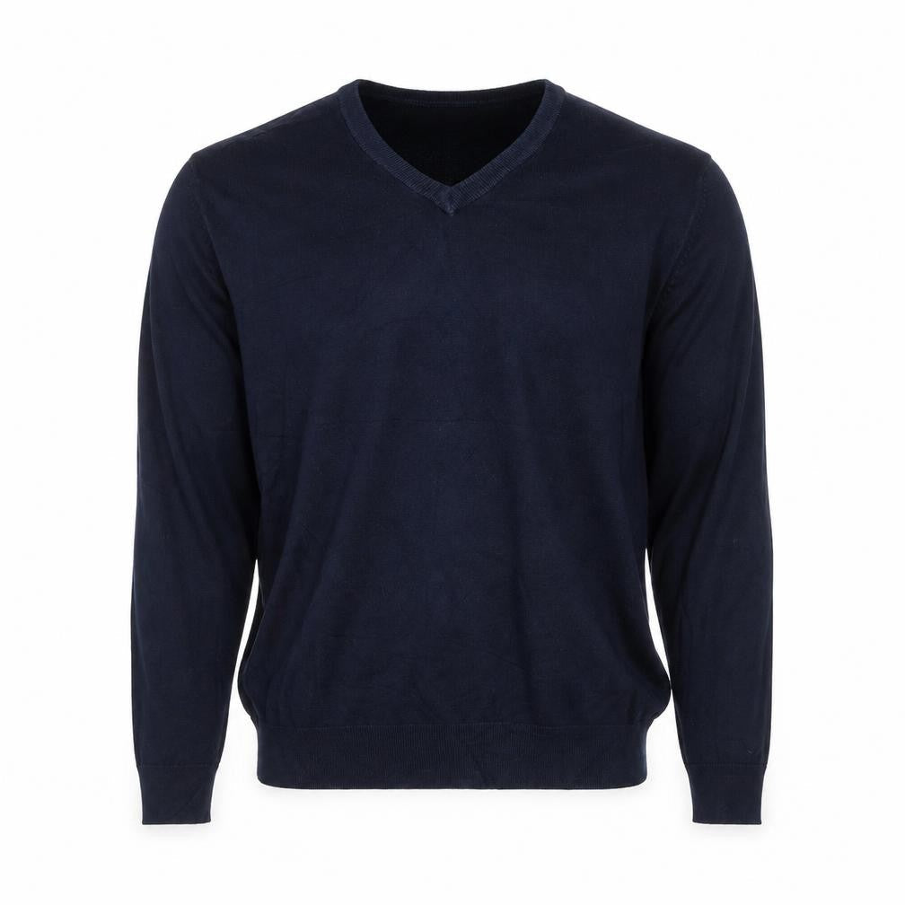 Marks & Spencer Men Blue XL Cotton V-Neck Pullover Jumper