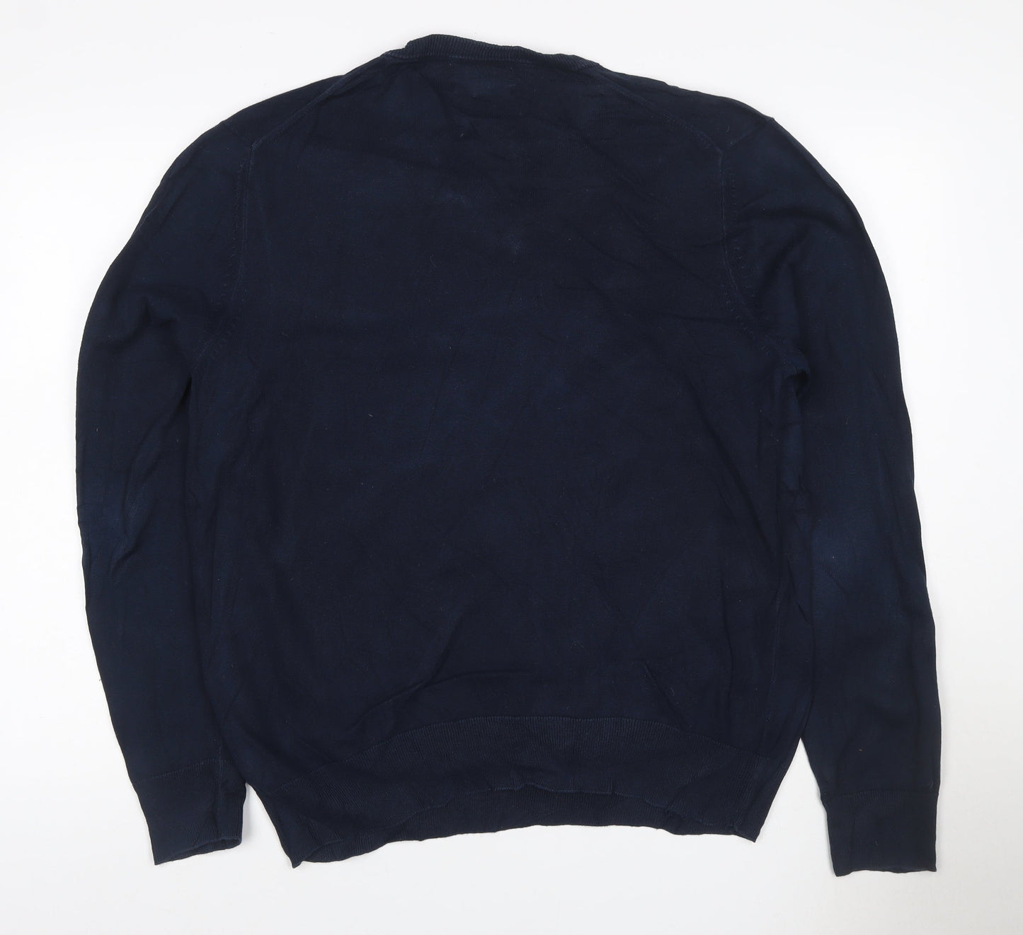Marks and Spencer Men Blue XL Cotton V-Neck Pullover Jumper