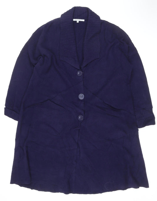 Chesca Women’s Navy Blue Lambswool V-Neck Button Cardigan Size 2