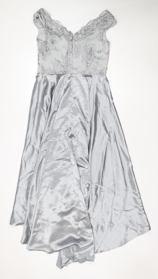 Quiz Women Grey UK 12 Maxi Formal Beaded Satin Wedding Dress