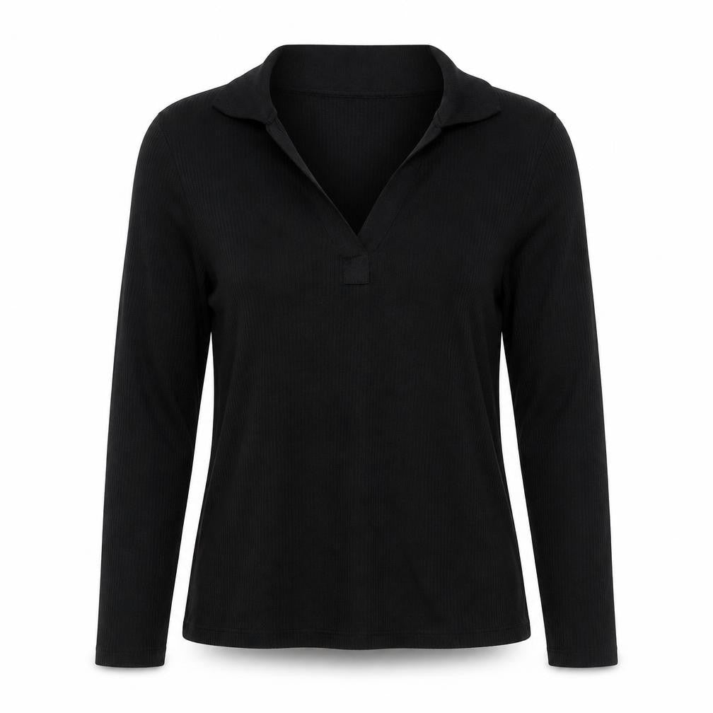 Marks & Spencer Women’s Black UK 10 Ribbed Knit V-Neck Long Sleeve Blouse