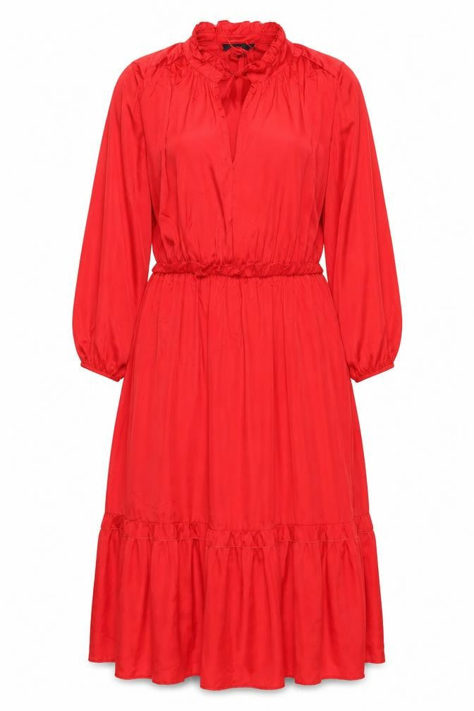 Next Women Red UK 18 Knee Length Fit & Flare Ruffle Long Sleeve Dress