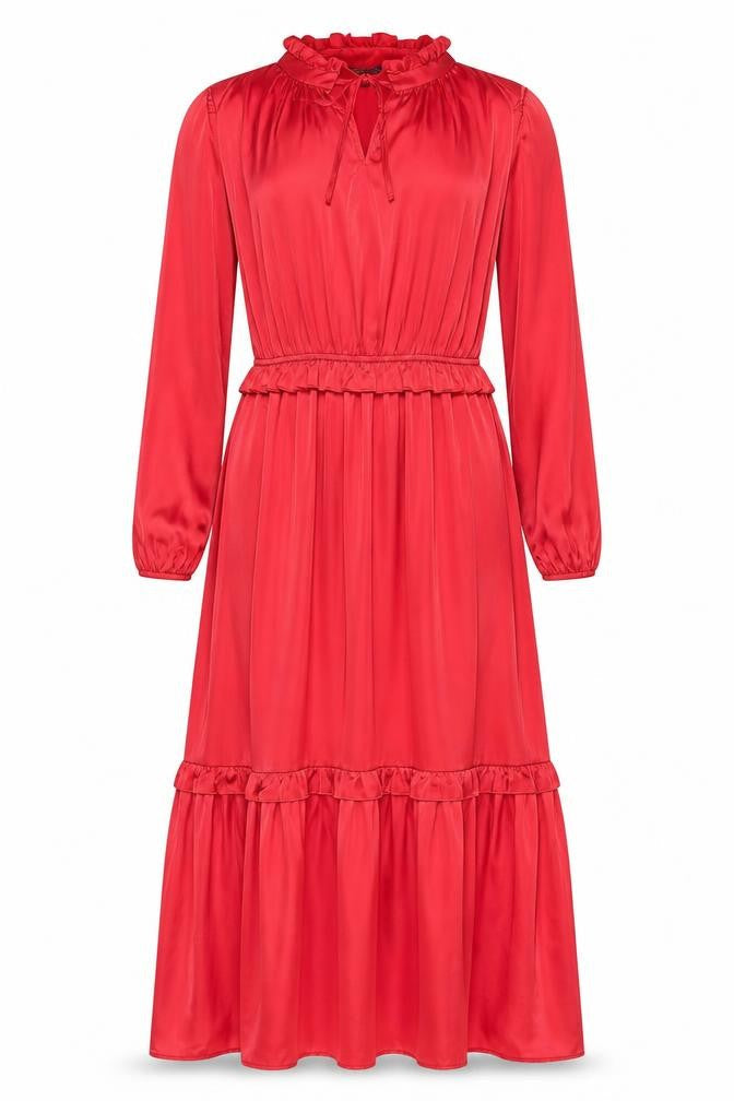 Next Women Red UK 10 Fit & Flare Ruffle Long Sleeve Dress