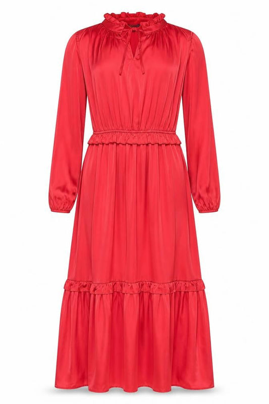 Next Women Red UK 10 Fit & Flare Ruffle Long Sleeve Dress