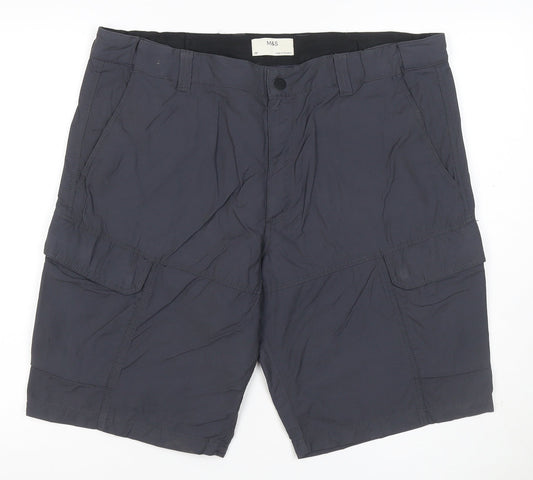 Marks and Spencer Men Grey 38in Cargo Shorts Lightweight Zip Pockets
