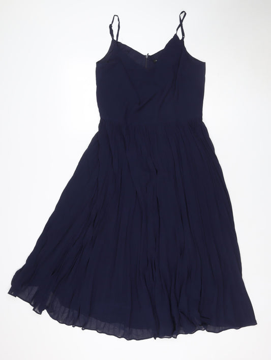 Roman Women Blue UK 12 Pleated Chiffon Maxi Occasion Dress