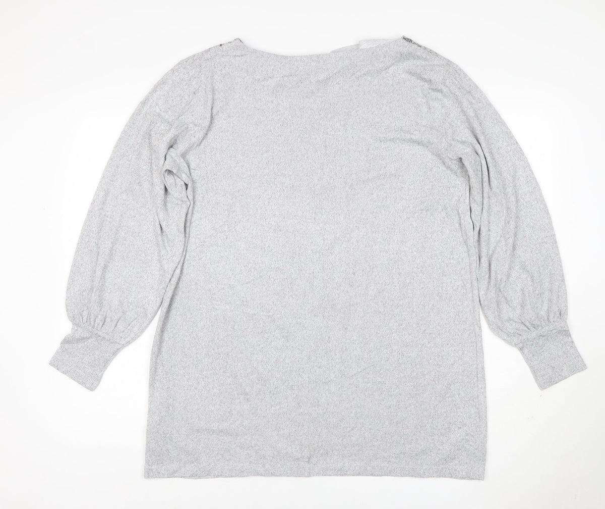 Marks & Spencer Women Grey UK 16 Sheer Balloon Sleeve Round Neck Pullover Jumper