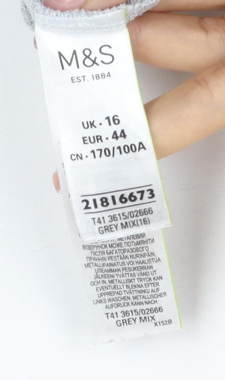 Marks & Spencer Women Grey UK 16 Sheer Balloon Sleeve Round Neck Pullover Jumper