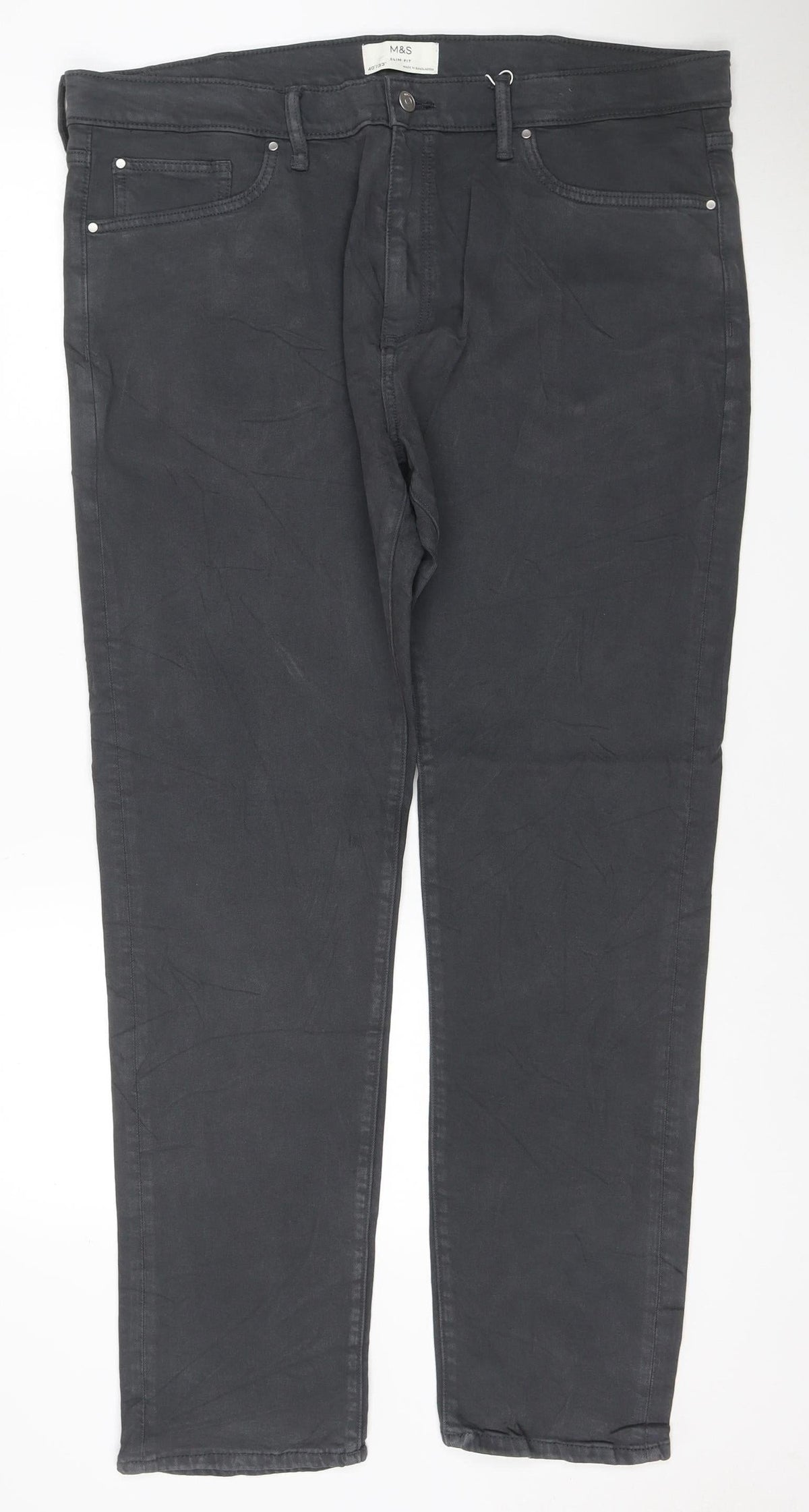 Marks & Spencer Men’s Black Slim Fit 40/33 Stretch 5 Pocket Trousers