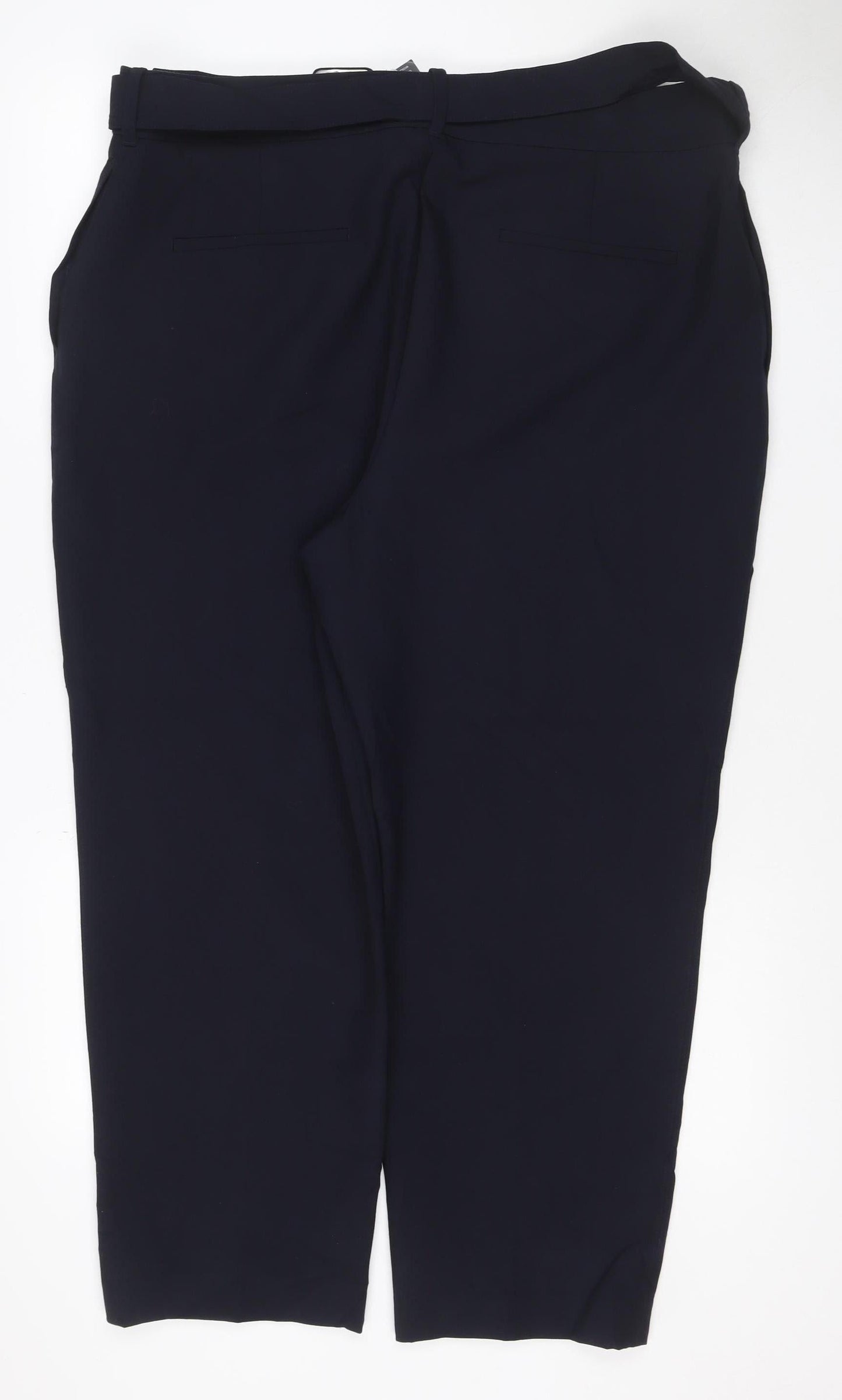 Marks & Spencer Women Black Size 20 Wide Leg Belted Smart Dress Trousers