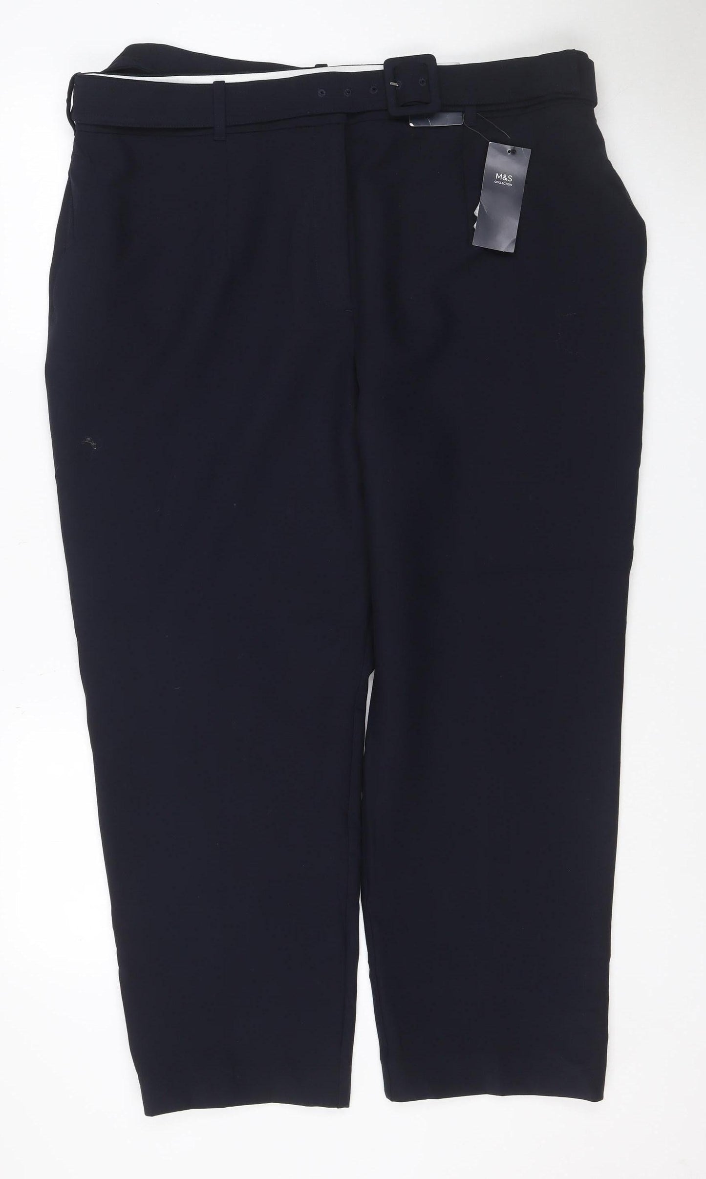 Marks & Spencer Women Black Size 20 Wide Leg Belted Smart Dress Trousers