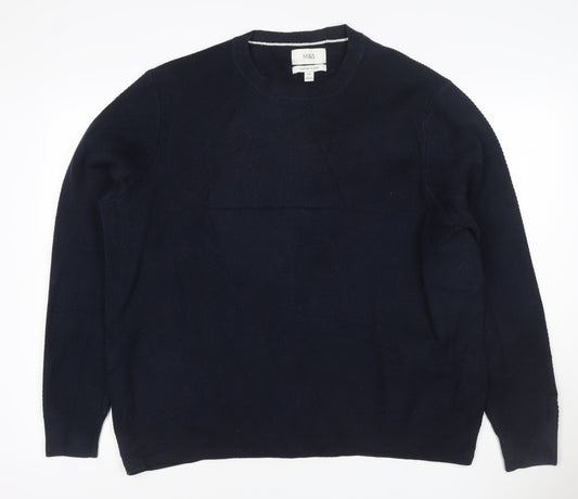Marks and Spencer Men's Navy 2XL Cotton Blend Crew Neck Pullover Jumper