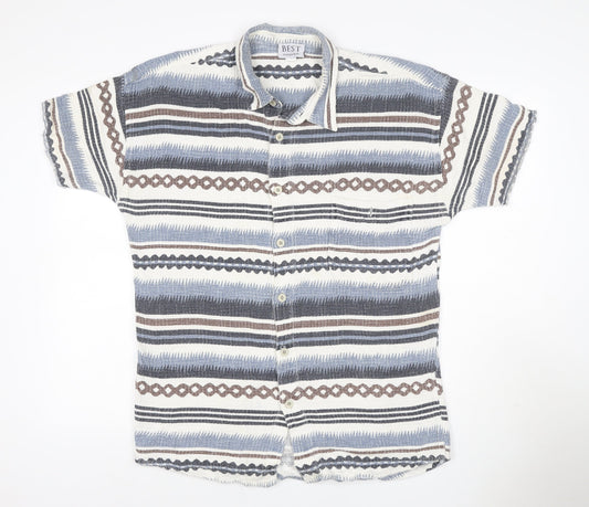 BEST Men’s Multicoloured Size 18 Aztec Striped Cotton Button-Up Shirt