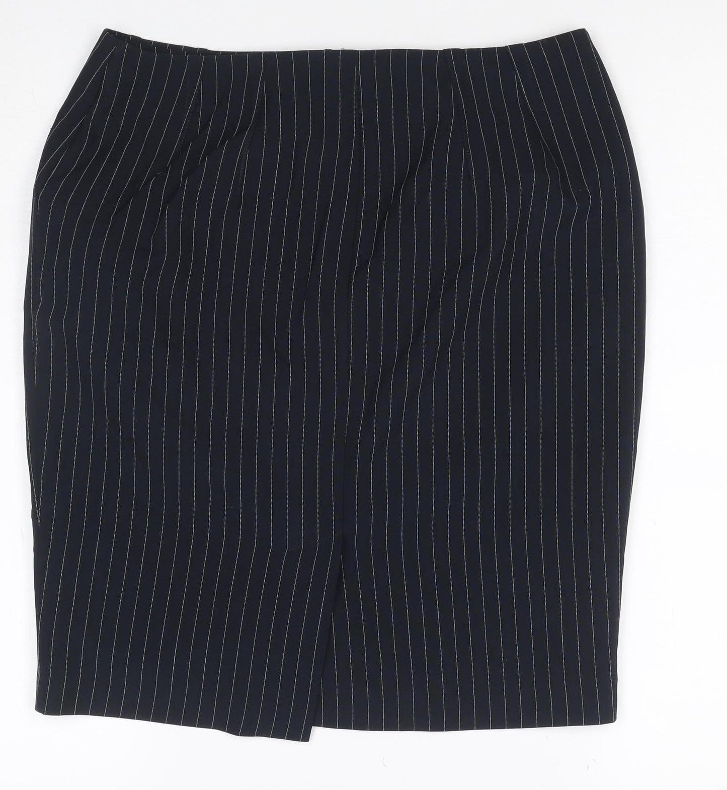 Marks & Spencer Women Navy Size 10 Pinstripe Pencil Knee Skirt