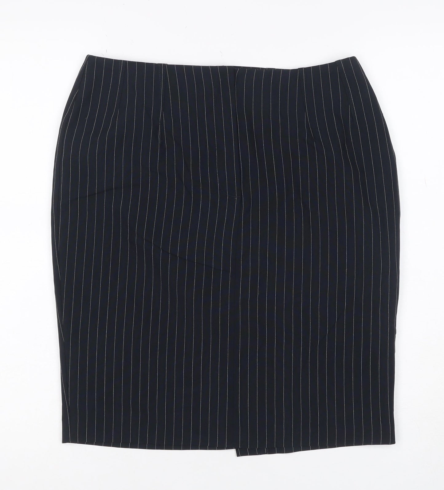 Marks & Spencer Women Navy Size 10 Pinstripe Pencil Knee Skirt