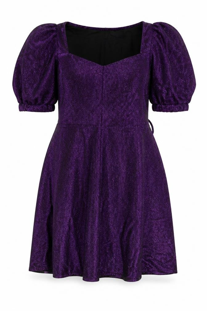 Yours Women Purple Glitter Maxi Bodycon Dress UK 26-28 Puff Sleeve