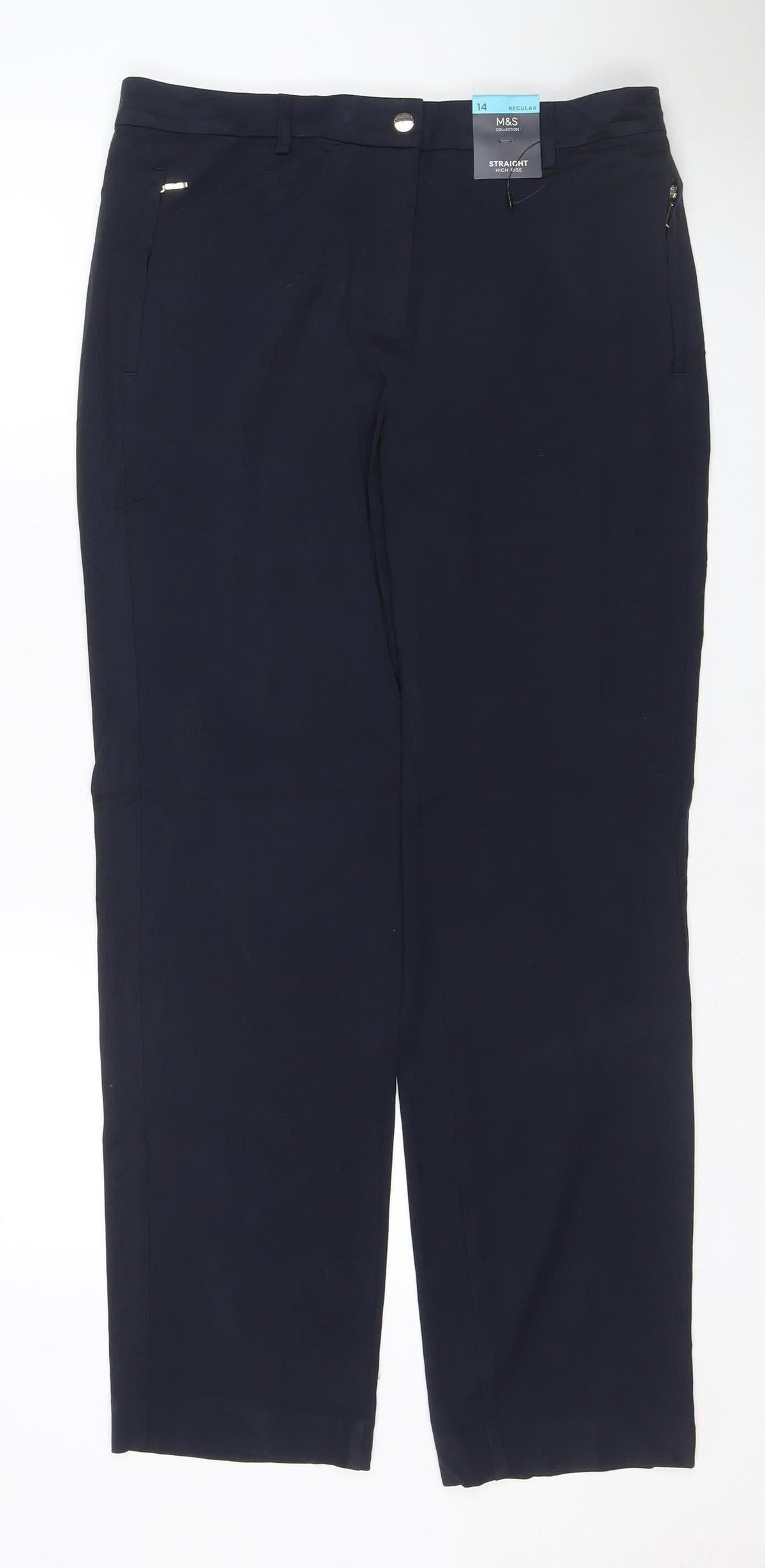 M&S Women’s Blue Size 14 Regular Straight Leg Stretch Trousers