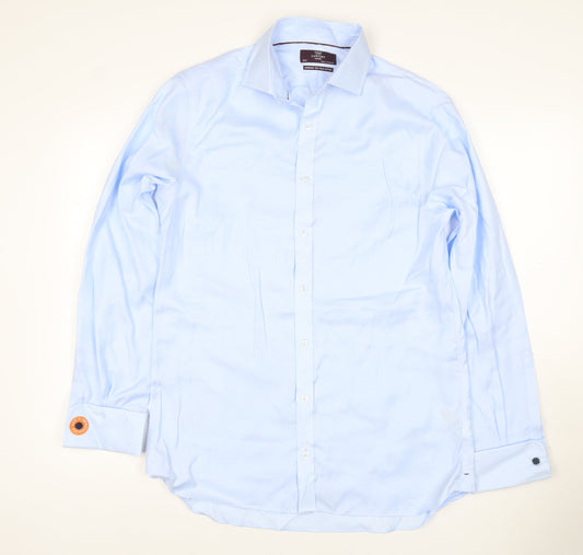 Marks and Spencer Men Blue 15.5 Slim Fit Cotton Tailored Dress Shirt
