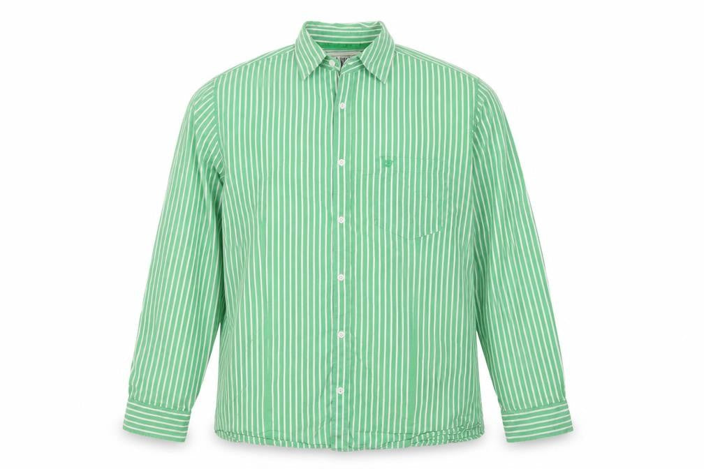 Lime Men Green White Striped Cotton Button-Up Shirt XL Long Sleeve