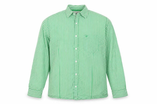 Lime Men Green White Striped Cotton Button-Up Shirt XL Long Sleeve